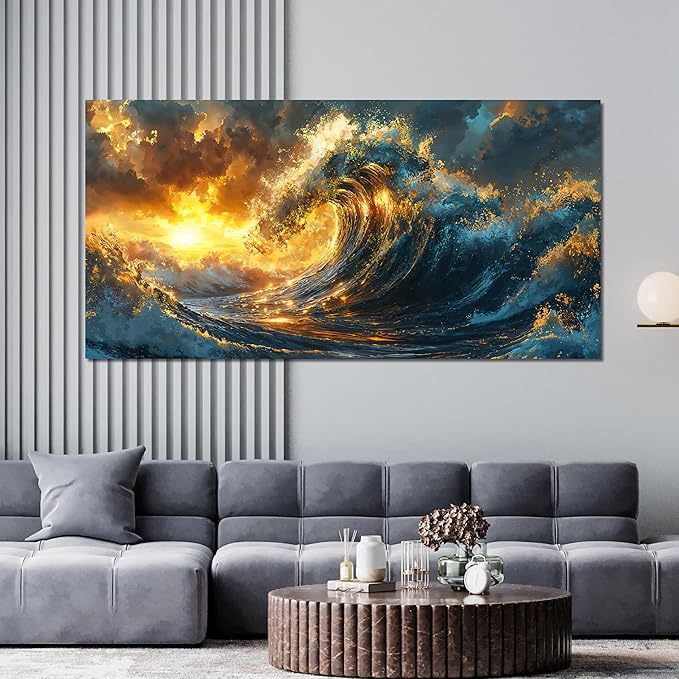 Canvas Wall Art Decor Sunshine Wave Canvas Wall Art Pictures For Living Room Decor Gold Modern Abstract Aesthetics Wall Art Decor Canvas Prints Artwork For Bedroom Office Wall Decor 20 X 40 Inch