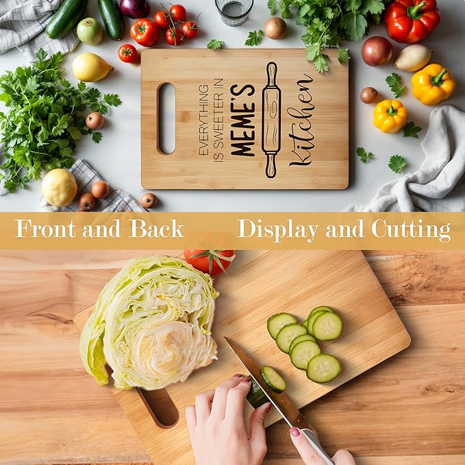 Meme Cutting Board, Grandma Cutting Board Gifts For Meme, Mother's Day Kitchen Gifts for Mom from Daughters Sons Kids, Best Grandma Gifts, Meme Decorative Bamboo Chopping Board For Kitchen