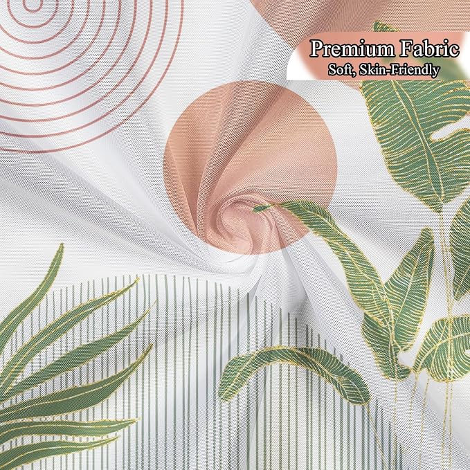 Mid Century Boho Shower Curtain, Abstract Modern Sun Minimalist Aesthetic Shower Curtain, Bohemian Geometric Arch Curve Leaves Neutral Art Fabric Bathroom Curtains Pink 72x84 inch