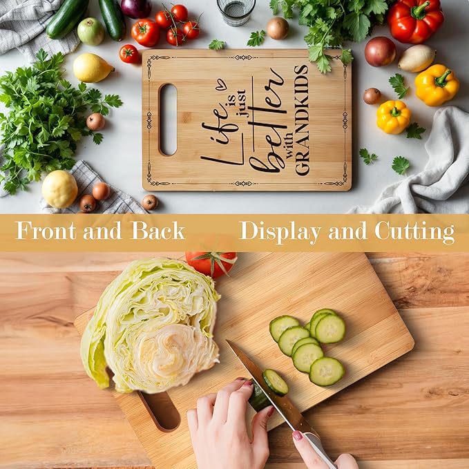Grandma Gifts Cutting Board, Grandma Grandpa Gifts From Grandkids,Mother's Day Kitchen Gifts for Mom from Daughters Sons Kids, Life Is Just Better With Grandkids Cutting Board