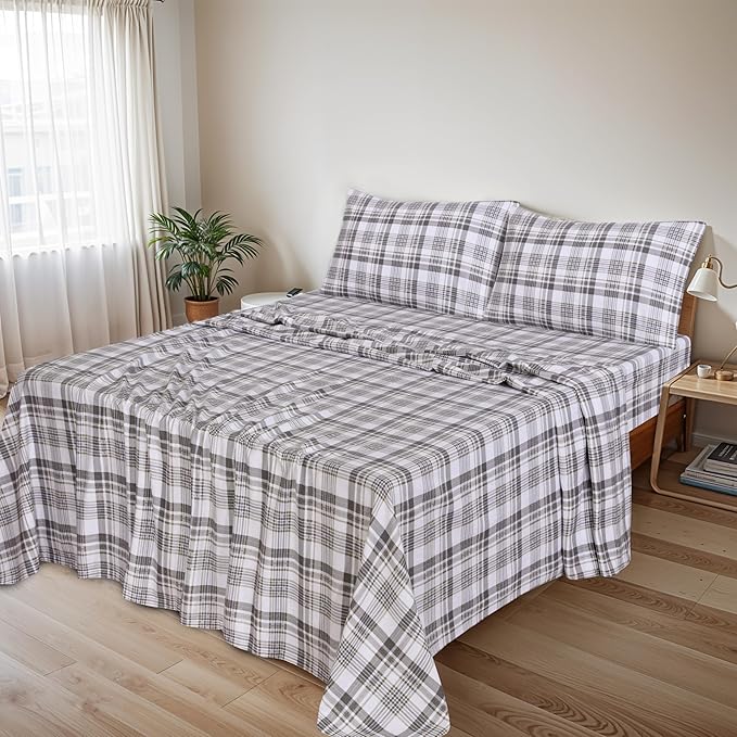 RUVANTI Flannel Sheets Full Size - 100% Cotton Double Brushed Bed Sheets Set, Deep Pockets 16 Inches, All Seasons Breathable & Extra Soft Full Sheets, Warm & Cozy, 4 Piece, Modest