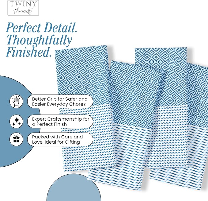 TWINY threads Kitchen Towel Diamond Weave, Premium Large Kitchen Linen Set, 100% Cotton Dish Rag, Absorbent Quick Drying Wash Rags for Drying Dishes, Reusable, Set of 4, 18x26 Inches, Turquiose