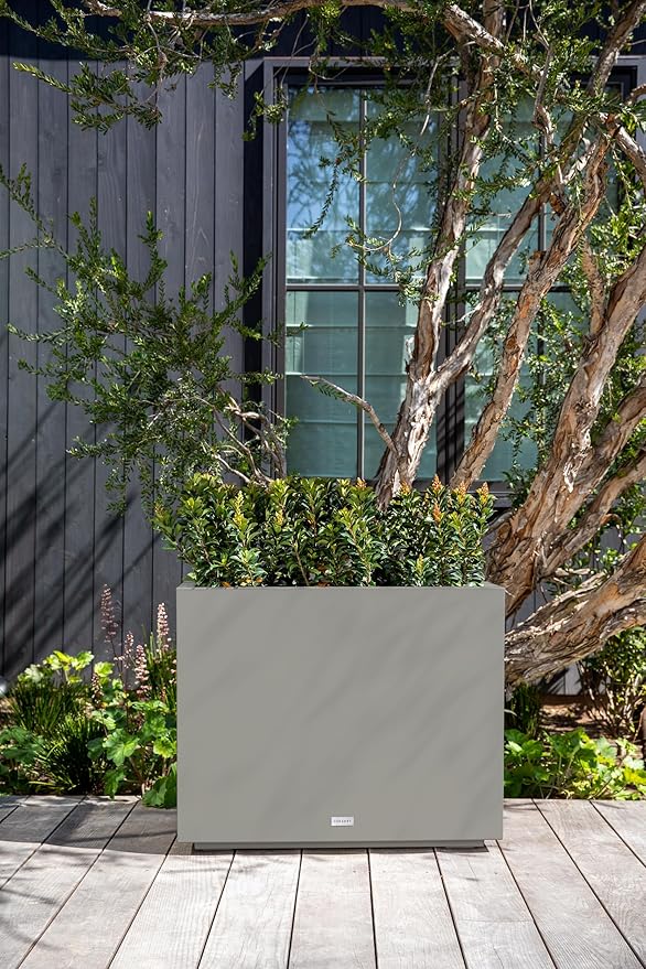 Veradek Block Series Span Plastic Planter - Tall Rectangular Planter for Indoor or Outdoor Patio/Porch, Gray, 24.25 in Height, 12 in Width, 30 in Length