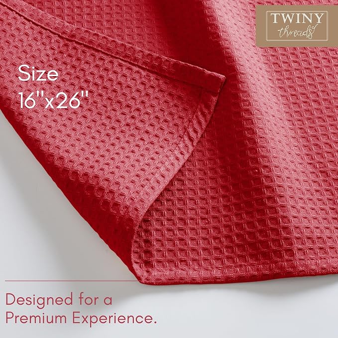 TWINY threads Red Kitchen Towels Set of 12, 16x26 Inches, 100% Cotton Waffle Weave Dish Towels, Soft and Absorbent Tea Towels with Hanging Loop, Washable Reusable Cloths for Cleaning