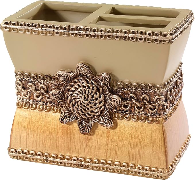 Avanti Linens 11166BGTE Braided Medallion Toothbrush Holder, Medium, Multicolor , Gold