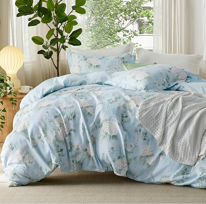 Bedsure Duvet Cover King Size - Reversible Cute Floral Duvet Cover Set with Zipper Closure, 3 Pieces Aqua Blue Bedding Set with 8 Corner Ties and 2 Pillow Shams 20"x36"
