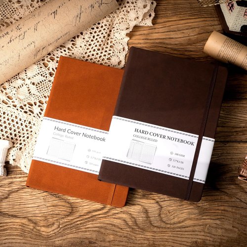 CAGIE Leather Journal Notebook - 320 Pages Thick Hardcover for Writing | A5 Size, Dark Brown