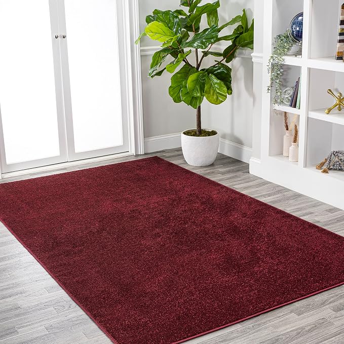JONATHAN Y Haze Solid Low-Pile Dark Red Indoor Area Rug 6x9, Coastal,Bohemian,Minimalist,Classic, Easy-Cleaning for Living Room,Bedroom,Kitchen,Pet Friendly,Non-Shedding (SEU100Q-6)