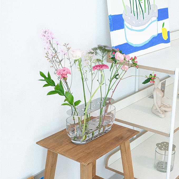 Ikebana Vase – Long Large, Stainless Steel Stand, Luxury Modern Decorative Vase for Home, Table Centerpiece, Office