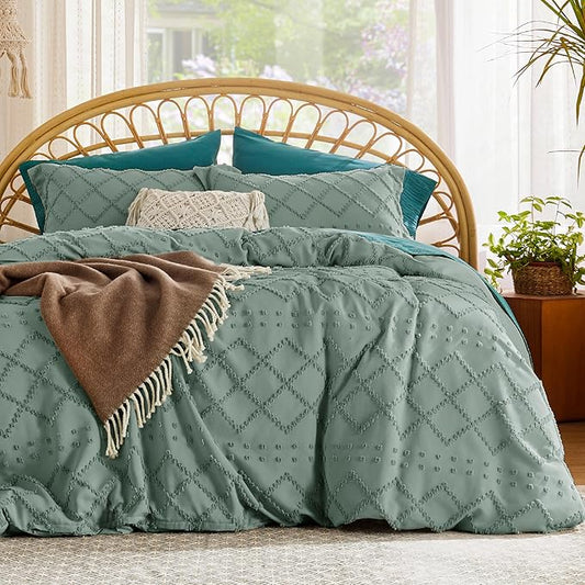 Bedsure Boho Twin Duvet Cover Size - Green Breathable & Soft Boho Bedding, Machine Washable Comforter Cover for All Seasons, Includes 1 Duvet Cover 68"x90" with 1 Pillow Sham & Zipper Closure