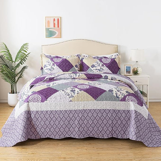 HoneiLife Oversized King Bedspreads 120x120-3 Pcs California King Quilt, Extra Large Quilt Sets Oversized King Quilts,Rustic Bedding Sets King Size,Lightweight Coverlet Microfiber Bed Quilts