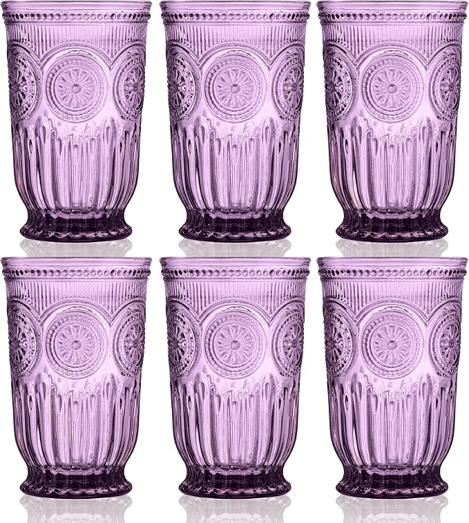 Purple Highball Glasses Set of 6 — 10 oz Tall Drinking Glasses