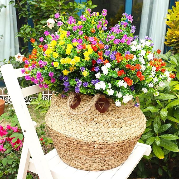 20 Bundles Artificial Flowers Outdoor Fake Plants, UV Resistant No Fade Faux Plastic Greenery Shrubs for Hanging Planter Garden Porch Window Box Outside Decoration,Home Indoor Decor, 5 Colors