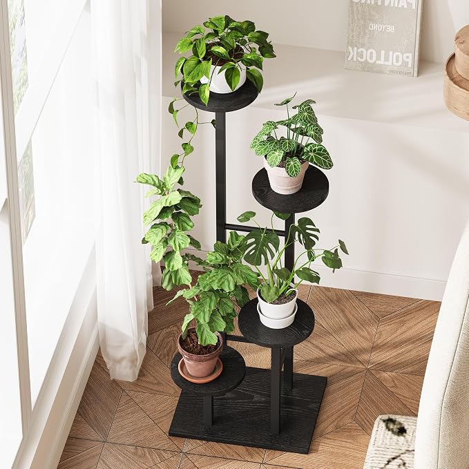 5 Tier Plant Stand Indoor, Corner Plant Shelf, Plant Shelves Organizer, Flower Stand for Multiple Plants, Tall Wood Plant Shelf Holder for Indoor, for Living Room, Balcony GPS108BW