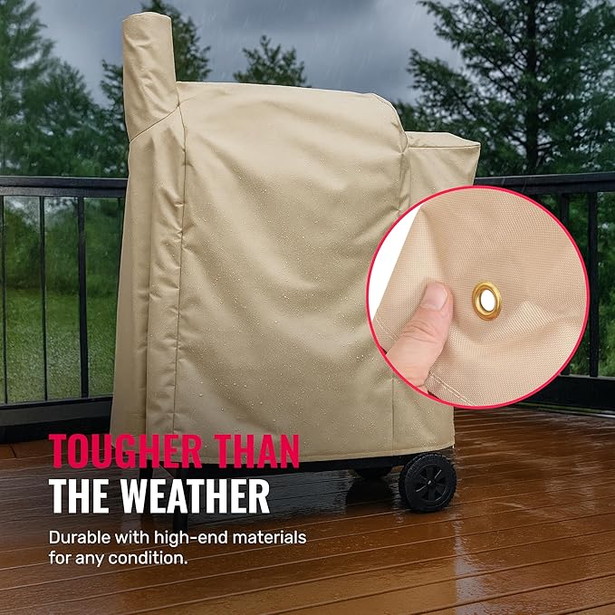 Grillman Grill Cover for Traeger Pro Series 575/22 - Wind and Waterproof Solution-Dyed Fabric - Smooth Sewing Thread with Dark Line Inside - Tan - Traeger Grill Cover