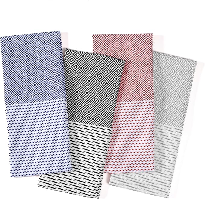 TWINY threads Dish Towel Diamond Design Assorted Colors, Premium Large 100% Cotton Kitchen Linen Set, Quick Drying Absorbent Wash Rags, Reusable Washable for Daily Cleaning, 4 Pack, 18"x26"