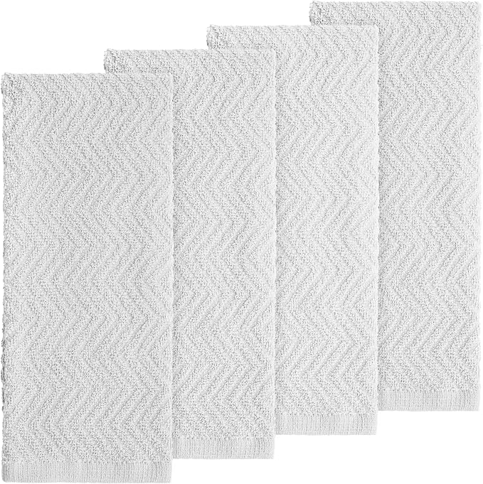 DecorRack 4 Pack Kitchen Towels, 100% Cotton Dish Towels, 15 x 25 Inch Absorbent Kitchen Towels for Drying Dishes, Hand Towels, Kitchen Cleaning Cloths, White (Set of 4)