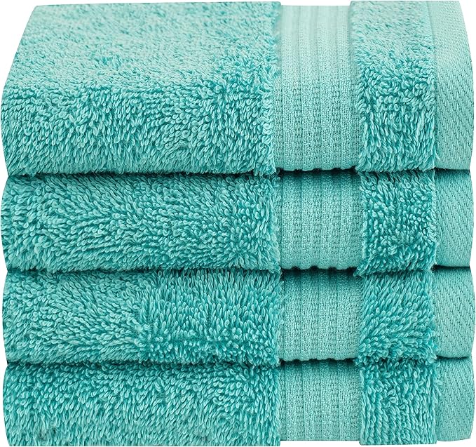 Cotton Paradise 100% Cotton Turkish Towel Set, Soft Absorbent Quick Dry, 4 Piece Washcloth Set, Turquoise
