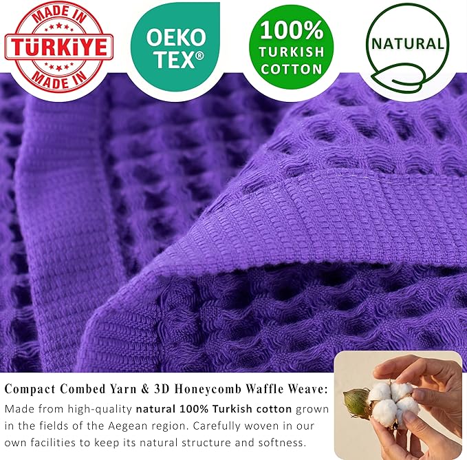 PÜSKÜL Natural 100% Turkish Cotton Waffle Kitchen Towels Set of 3 | Oeko-Tex, Premium Waffle Hand Towels for Bathroom | Soft Absorbent Quick-Dry Lint-Free Dish Towel Large 32x16 inch (3, Lilac)