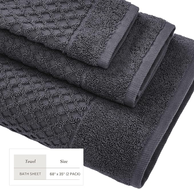 Great Bay Home Oversized Bath Sheets - 100% Cotton 2 Pack 68x35 Extra Large Towel - Absorbent, Durable, Quick-Dry Towels for Bathroom (Stone Blue)
