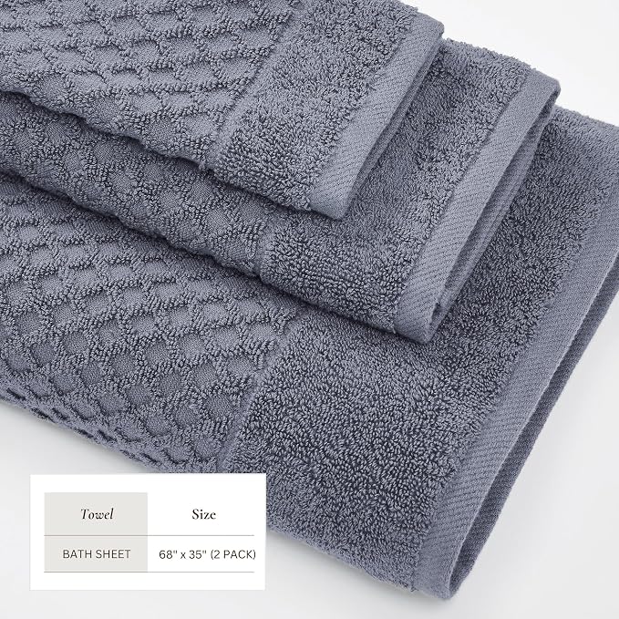 Great Bay Home Oversized Bath Sheets - 100% Cotton 2 Pack 68x35 Extra Large Towel - Absorbent, Durable, Quick-Dry Towels for Bathroom (Chambray Blue)