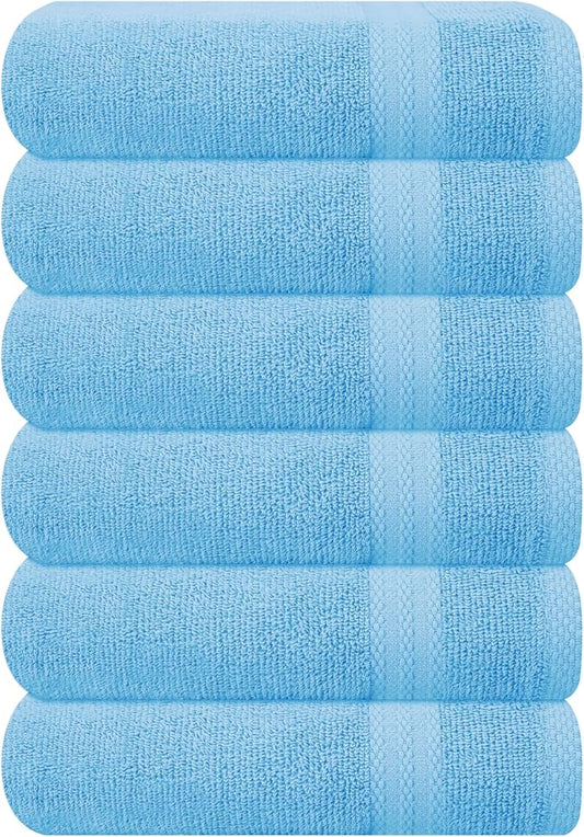 GLAMBURG Ultra Soft 6-Piece Hand Towel Set 16x28-100% Ringspun Cotton - Durable & Highly Absorbent Hand Towels - Ideal for use in Bathroom, Kitchen, Gym, Spa & General Cleaning - Sky Blue