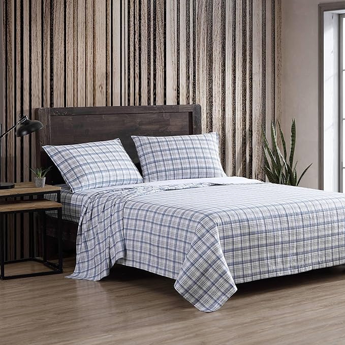 Eddie Bauer - Flannel Sheets Twin Size, Anti-Pilling & Wrinkle Resistant Cotton, Touchably Soft for All-Season Comfort - Bed Sheets with Matching Pillowcases & Fitted Sheet (Beacon Hill Ivory)