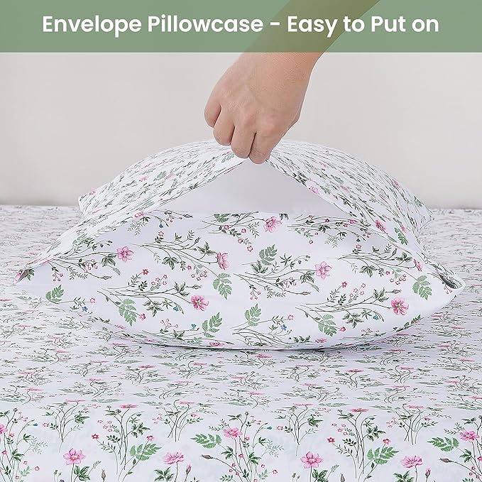 Softan Vintage Floral Twin Bed Sheets, Cozy Microfiber Flower Printed Sheets with 15" Deep Pocket Fitted Sheet & Non-Slip Straps, Patterned Botanical Wildflower Sheets & Pillowcase Set