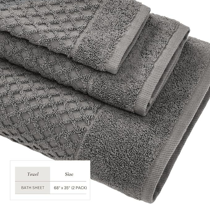 Great Bay Home Oversized Bath Sheets - 100% Cotton 2 Pack 68x35 Extra Large Towel - Absorbent, Durable, Quick-Dry Towels for Bathroom (Dark Grey)