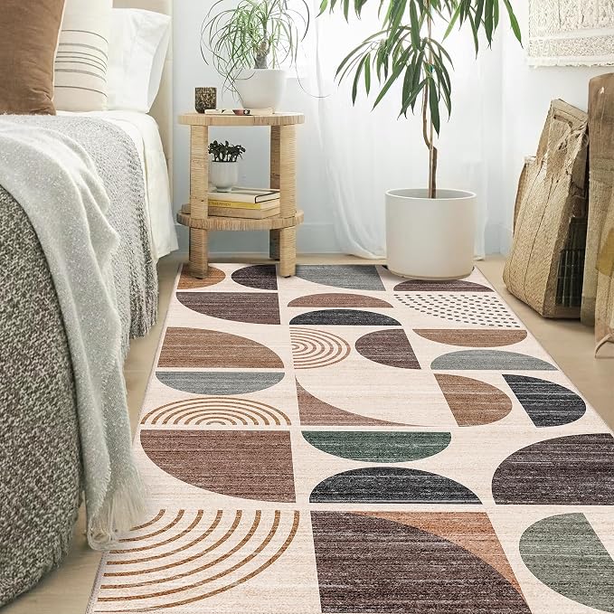 MUJOO 3x5 Rug Washable,Boho Area Rugs for Bedroom Entryway Living Room Bedside,Small Throw Floor Carpet Non Slip Soft Indoor Modern Abstract Brown