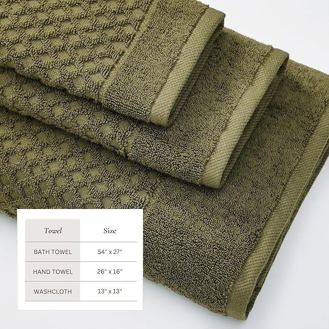 Great Bay Home Bath Towels - 100% Cotton 6 Piece Towel Set - Diamond Waffle Weave - Absorbent, Durable, Quick-Dry Towels for Bathroom (Olive)