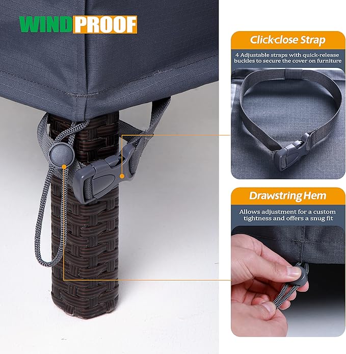 F&J Outdoors Patio Furniture Covers Waterproof Anti-UV Rip-stop Fabric Outdoor Furniture Cover, Grey, 102"Wx74"Dx27.5"H