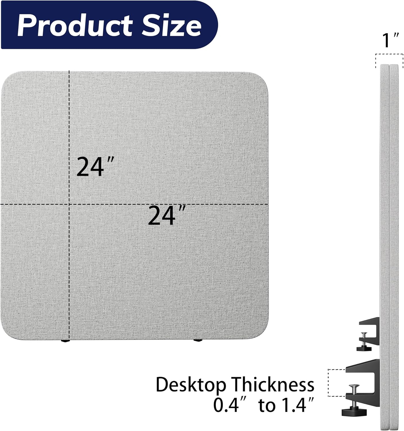 Skiennix Desk Privacy Panel - 24 x 24 Inch Sound Absorbing Divider | Gray Acoustic Back Partition