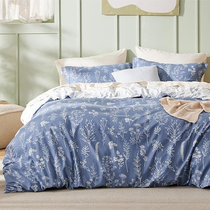 Bedsure Duvet Cover Queen Size - Reversible Infinity Blue Queen Duvet Cover Set with Zipper Closure, 3 Pieces Cute Floral Patterned Bedding Set with 8 Corner Ties and 2 Pillow Shams