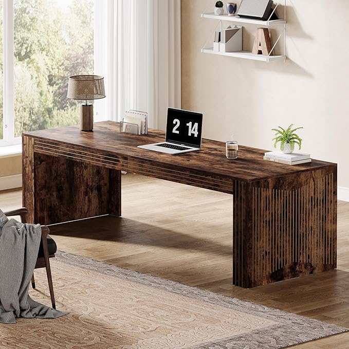 Tribesigns 79-Inch Extra Long Desk, Two Person Double Desk for Home Office, Wooden Long Computer Desk Writing Table for Office, Vintage Brown