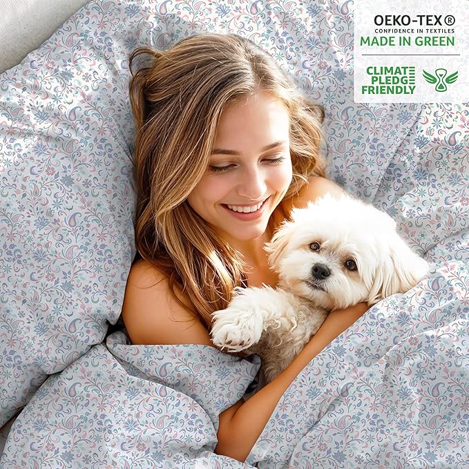 RUVANTI 100% Organic Cotton Sheets California King, Percale Weave, GOTS Certified, 4-Piece Set, Deep Pocket 13", Crisp & Breathable, Soft Durable Bedding, Sábanas Algodón Orgánico – Multi Paisley