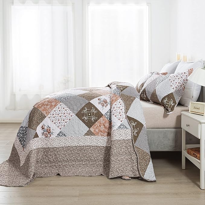 HoneiLife Oversized King Bedspreads 120x120-3 Pcs California King Quilt, Extra Large Quilt Sets All Season Use,Rustic Bedding Sets King Size,Reversible Coverlet Lightweight Microfiber Bed Quilts