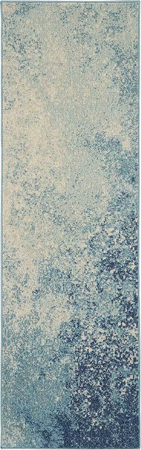 Nourison Home Passion Navy/Light Blue 1'10'' x 6' Area-Rug, Modern, Abstract, Easy-Cleaning, Non Shedding, Bed Room, Living Room, Dining Room, Kitchen, (6' Runner)