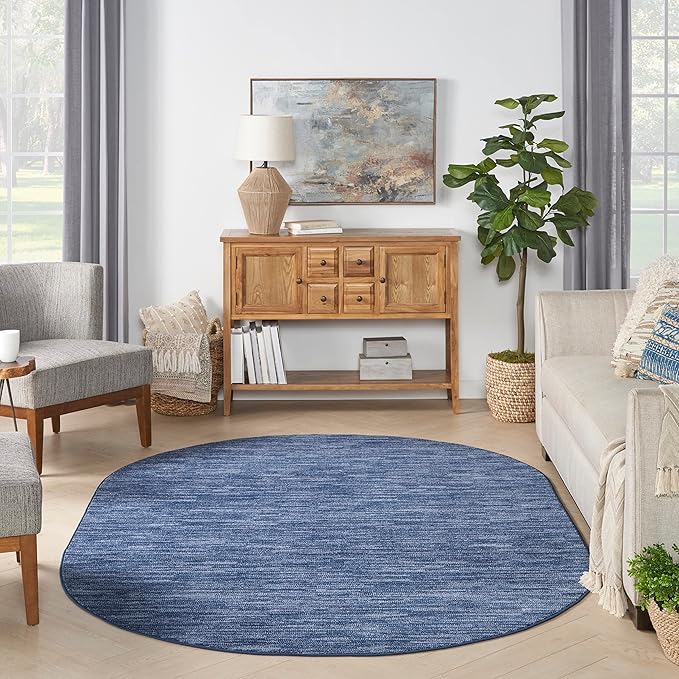 Nourison Home Nourison Essentials Navy Blue 6' x 9' Oval Area Rug - Easy Clean, Non Shedding, Bed Room, Living Room, Dining Room, Kitchen (6' x 9' Oval)