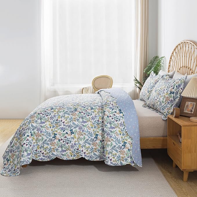 HoneiLife King Quilt Bedding Set - Floral Quilt Sets 3-Piece, Wildflower Bedspreads for King Bed, Microfiber Coverlets Botanical Bed Cover All Season Quilts-Variety