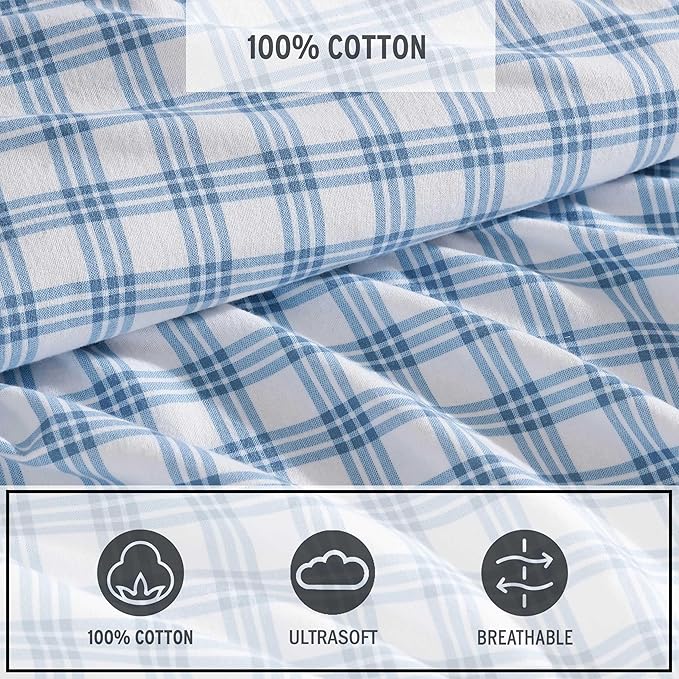 Eddie Bauer - Full Bed Sheets, Cotton Flannel Bedding Set with Matching Pillowcases, Brushed for Extra Softness, Deep Pocket, Oeko-Tex Certified (Arrowhead Tartan Blue)
