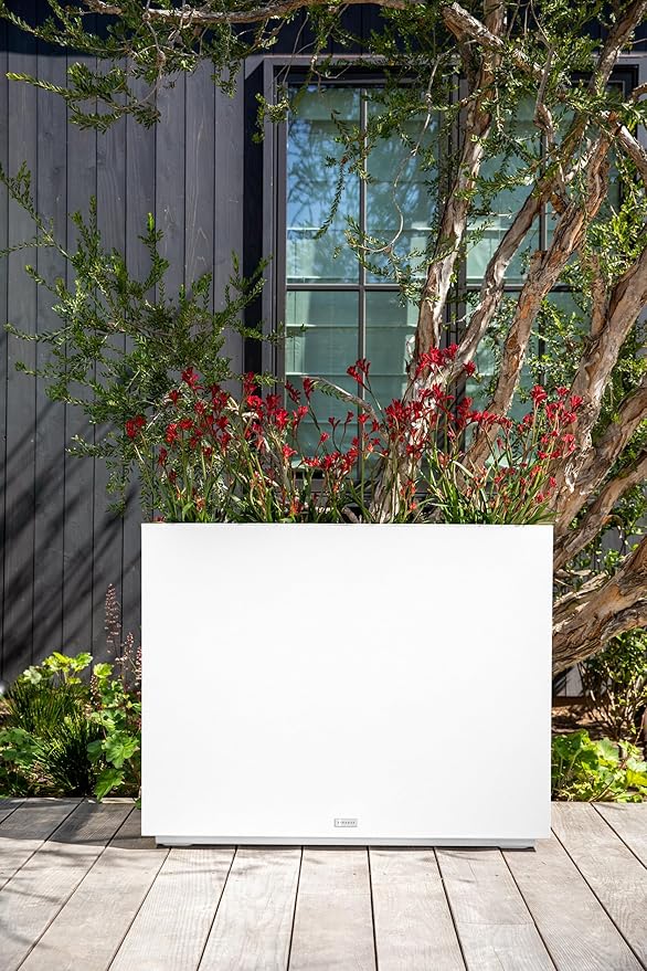 Veradek Span Plastic Box Series Planter - Tall Rectangular, White, All-Weather Resistant, Removable Insert Bucket, Modern Design, Indoor/Outdoor Use
