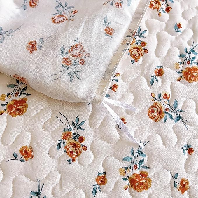 EAVD French Garden Cute Floral Duvet Cover with Ruffles Soft Cotton Chic Romantic Floral Bedding Set with 2 Pillowcases Fresh Botanical Duvet Cover with Zipper Closure