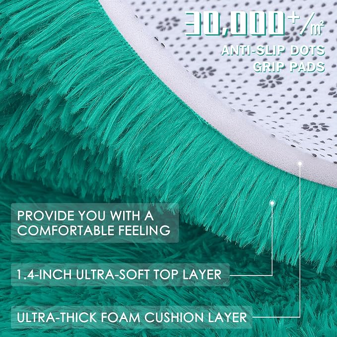 OLANLY 2x6 Machine Washable Runner Rugs for Hallway, Soft Fluffy Shaggy Bedside Rugs for Bedroom, Living Room, Indoor Floor Carpet for Kids Girls and Boys, Home Decor Aesthetic, Teal Green