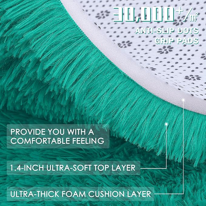 OLANLY Teal Green Round Rugs for Bedroom - Machine Washable, 7 ft Circle Area Rugs for Living Room, Soft and Fluffy Shaggy Carpet for Teen Girl and Boys, Nursery Rooms, Dorms, Home Decor Aesthetic