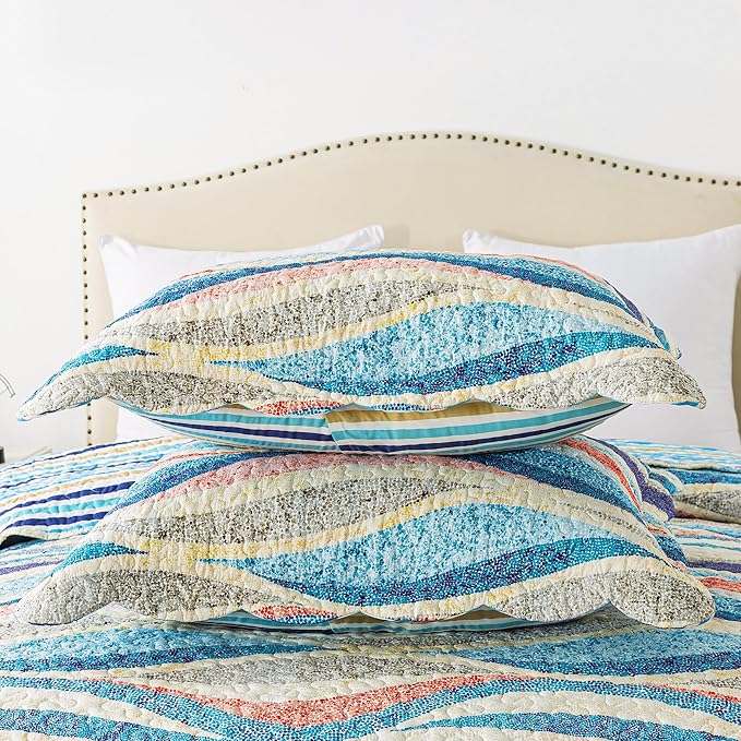 HoneiLife Coastal Quilt Sets Queen - 3 Pieces Beach Quilt Sets Ocean Bedspreads Lightweight Coverlets Nautical Bed Cover All Season Quilts