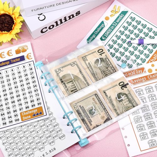Draupnir Savings Challenge Binder - 100 Laminated Envelopes with $5050 Pockets & Tracker Sheet | Blue