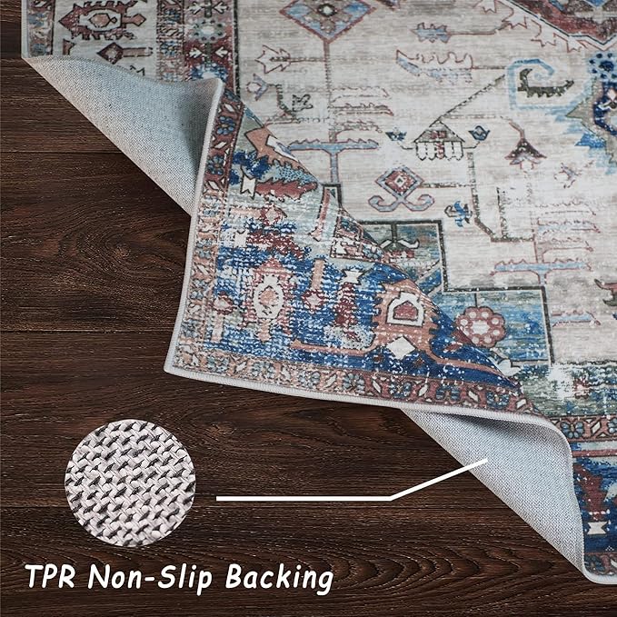 vivorug 3x5 Rug, Small Area Rug for Living Room, Bedroom, Kitchen, Machine Washable Non-Slip Throw Rug, Vintage Carpet for Entryway Nursery Coffee Table - Durable (Brown)