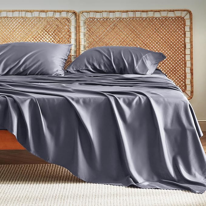 Bedsure Cooling Sheets for Full Size Bed, Viscose Derived from Bamboo, Deep Pocket up to 16", Breathable Soft Bed Sheets & Pillowcases, Dark Grey