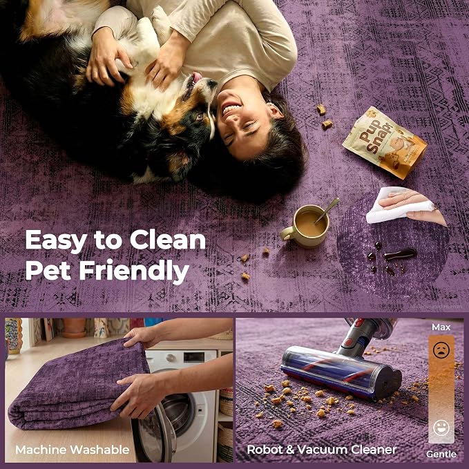 Kokia Abstract Area Rugs Living Room Washable Low Pile 6x9 Non-Slip Indoor Decor Purple Carpet Foldable Stain Resistant Ombre Rugs Bedroom Dining Room, Oslo Plum